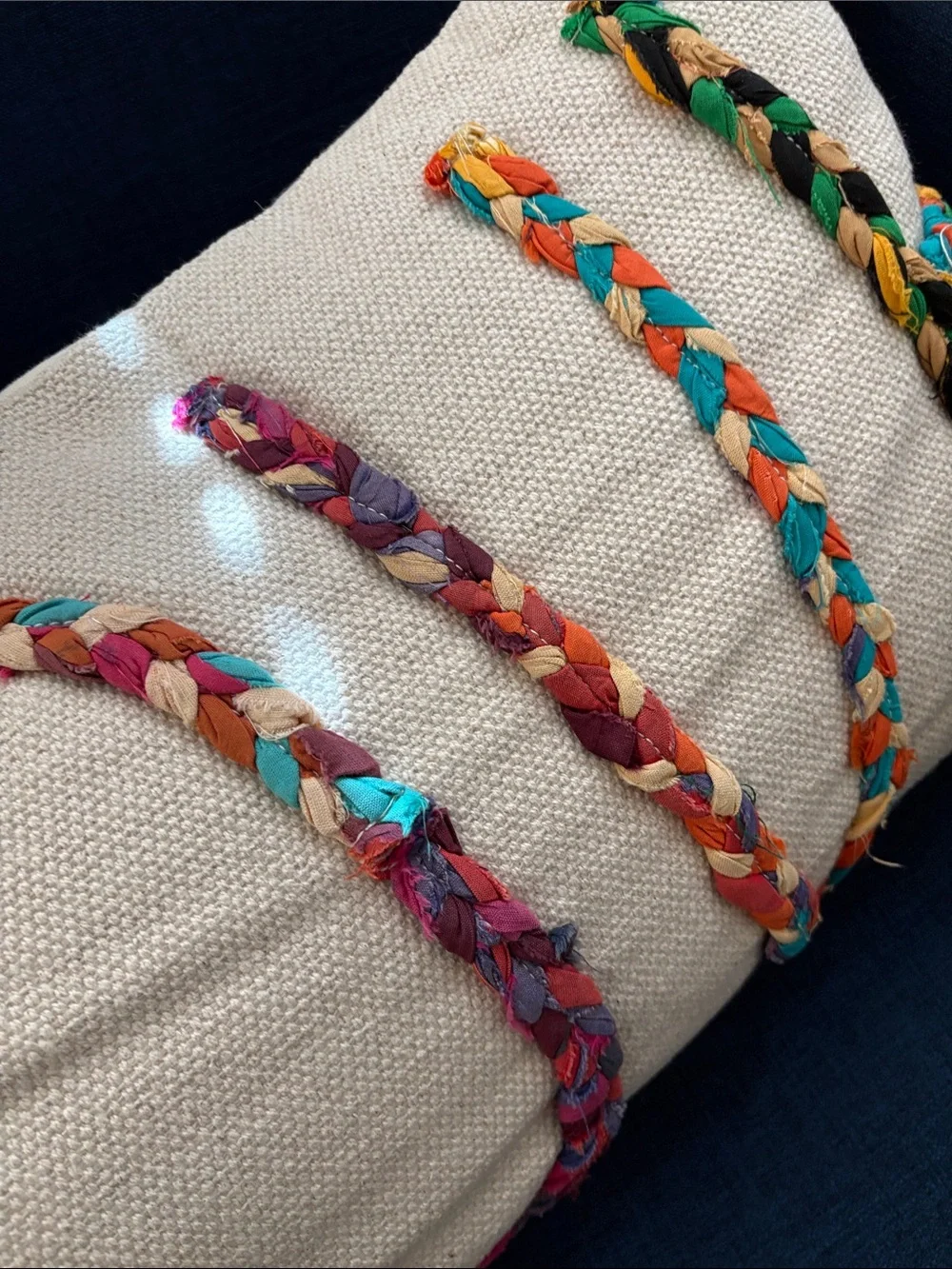 NWT Neutral Canvas Throw Pillow with Braided LOVE and Tassels